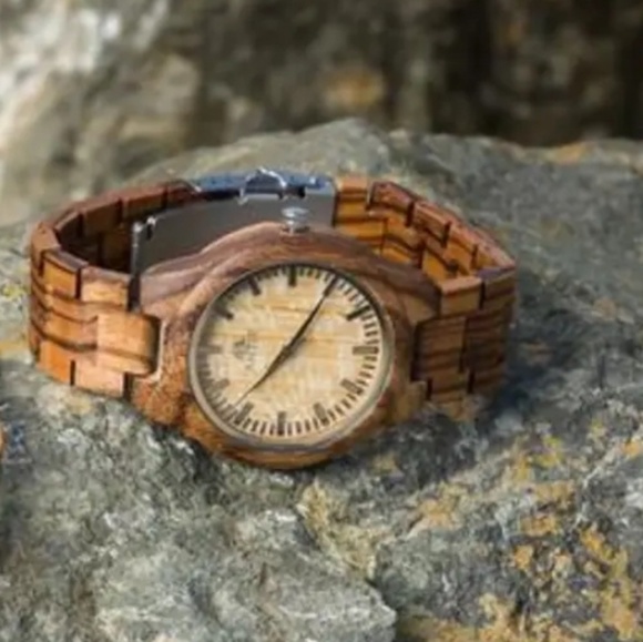 NWT wooden watch zebra wood bamboo wood band tan - Picture 2 of 4